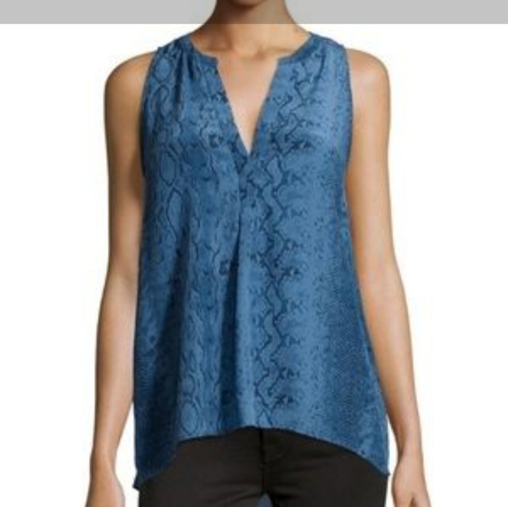 🛒 JOIE snakeskin print ARUNA silk tank L blue python sleeveless split neck top